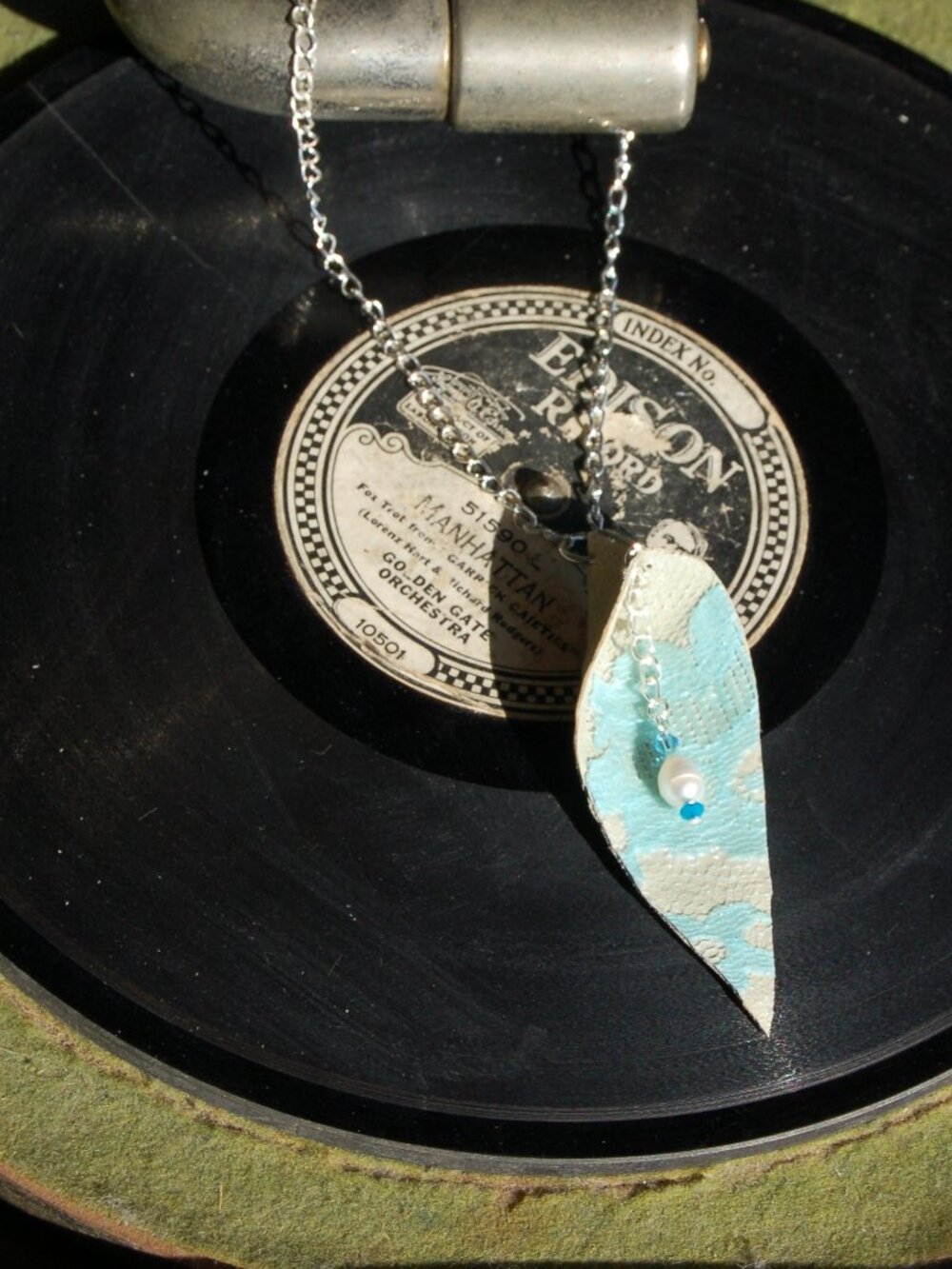 Fancy teal lace on leather necklace - Delicate floral lace - eco-friendly